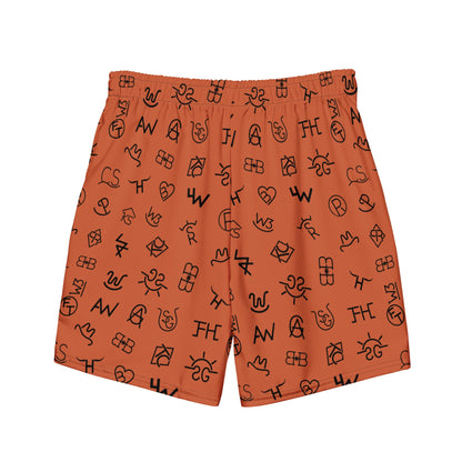 Baha Ranch Yeehaw Brown Cattle Brands men's swim trunks, back view (2)