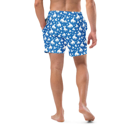 Baha Ranch Yeehaw Blue Rodeo Cowboy men's swim trunks, back view