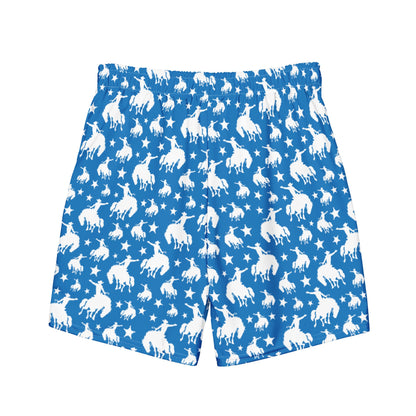 Baha Ranch Yeehaw Blue Rodeo Cowboy men's swim trunks, back view (3)
