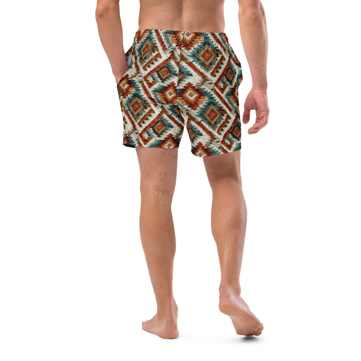 Baha Ranch Southwest Diamond recycled swim trunks, back view
