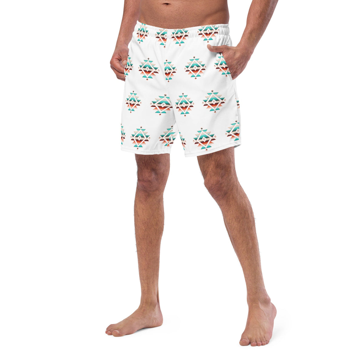 Baha Ranch Yeehaw Sedona Aztec men's swim trunks, left front view