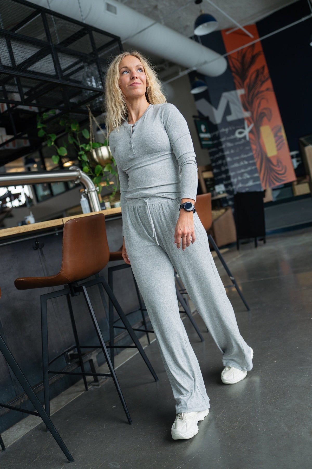 Alyth Active Calm Feather-Soft long-sleeve lounge top in Miststone, side view
