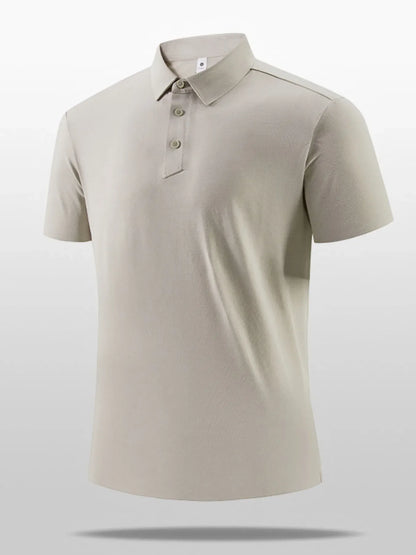 Beige polo shirt on a light gray background