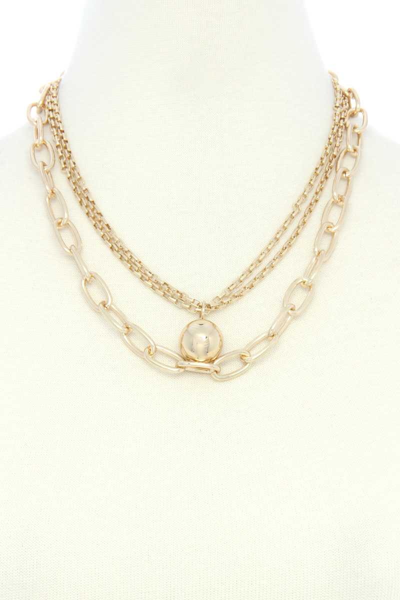 Metal Ball Oval Link Layered Necklace, alternate view
