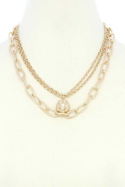 Metal Ball Oval Link Layered Necklace, alternate view