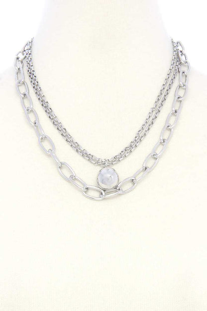 Metal Ball Oval Link Layered Necklace, product photo