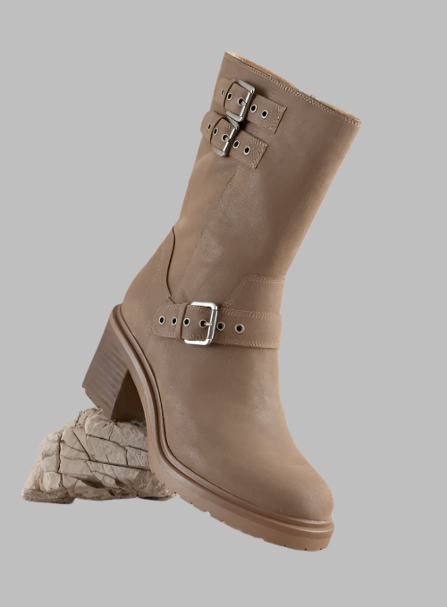 Oasis Society Rider Block Heel Boots with Buckles, Taupe, product photo (4)