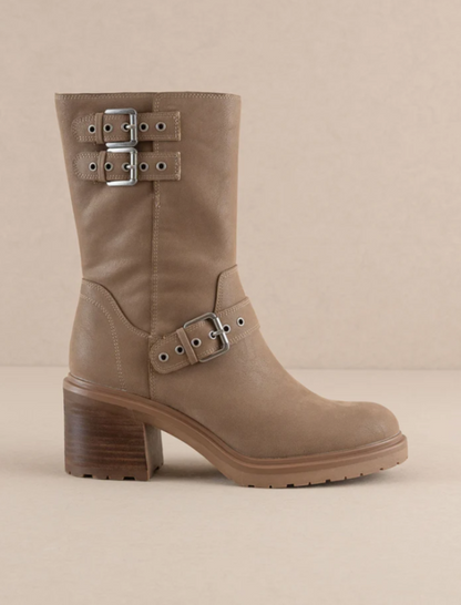 Oasis Society Rider Block Heel Boots with Buckles, Taupe, additional detail (2)
