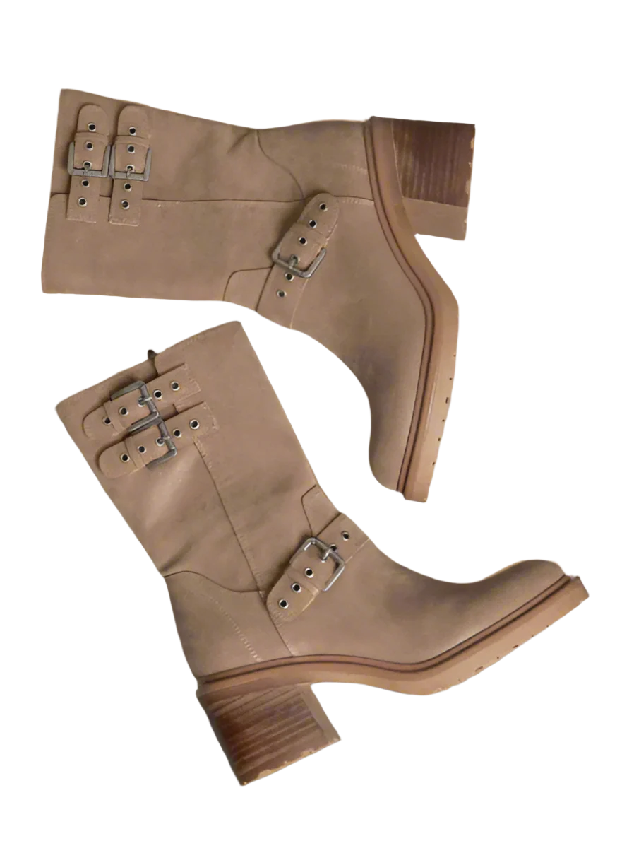 Oasis Society Rider Block Heel Boots with Buckles, Taupe, alternate view (4)