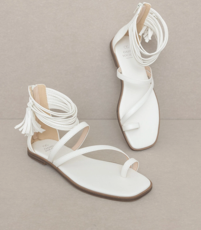 Oasis Society Abril White Strappy Ankle Wrap Sandals, product photo