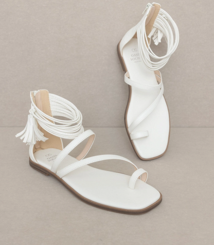 Oasis Society Abril White Strappy Ankle Wrap Sandals, product photo