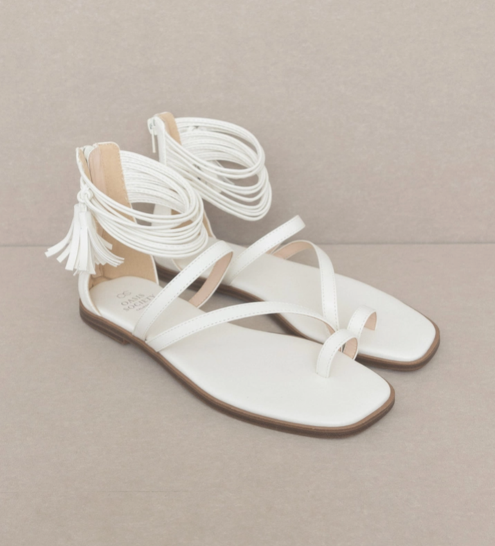 Oasis Society Abril White Strappy Ankle Wrap Sandals, alternate view (2)