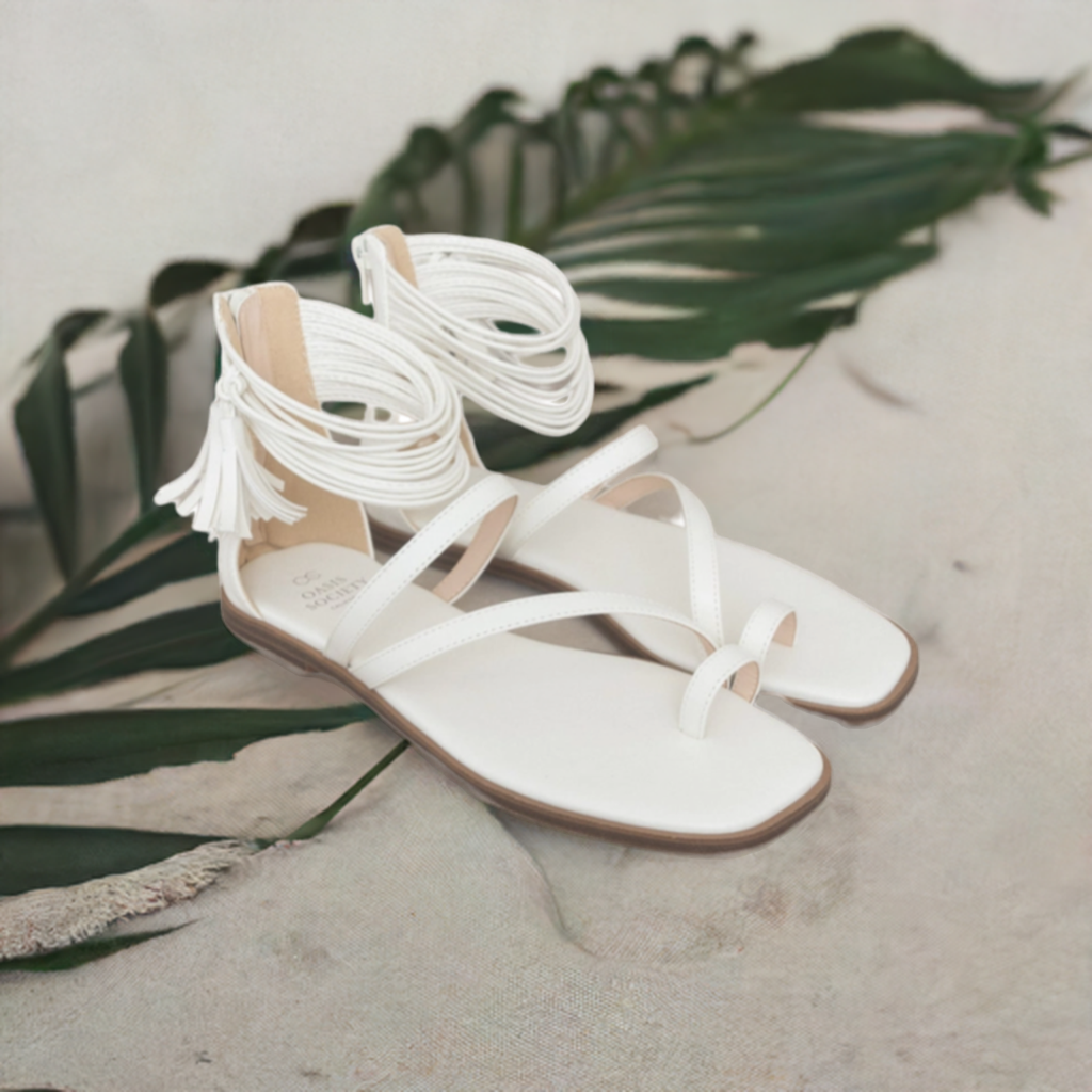 Oasis Society Abril White Strappy Ankle Wrap Sandals, product photo (2)