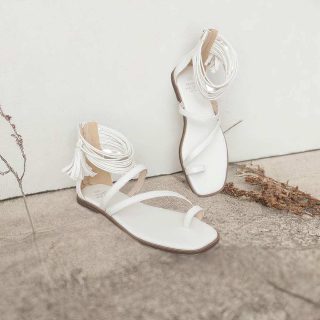 Oasis Society Abril White Strappy Ankle Wrap Sandals, additional detail