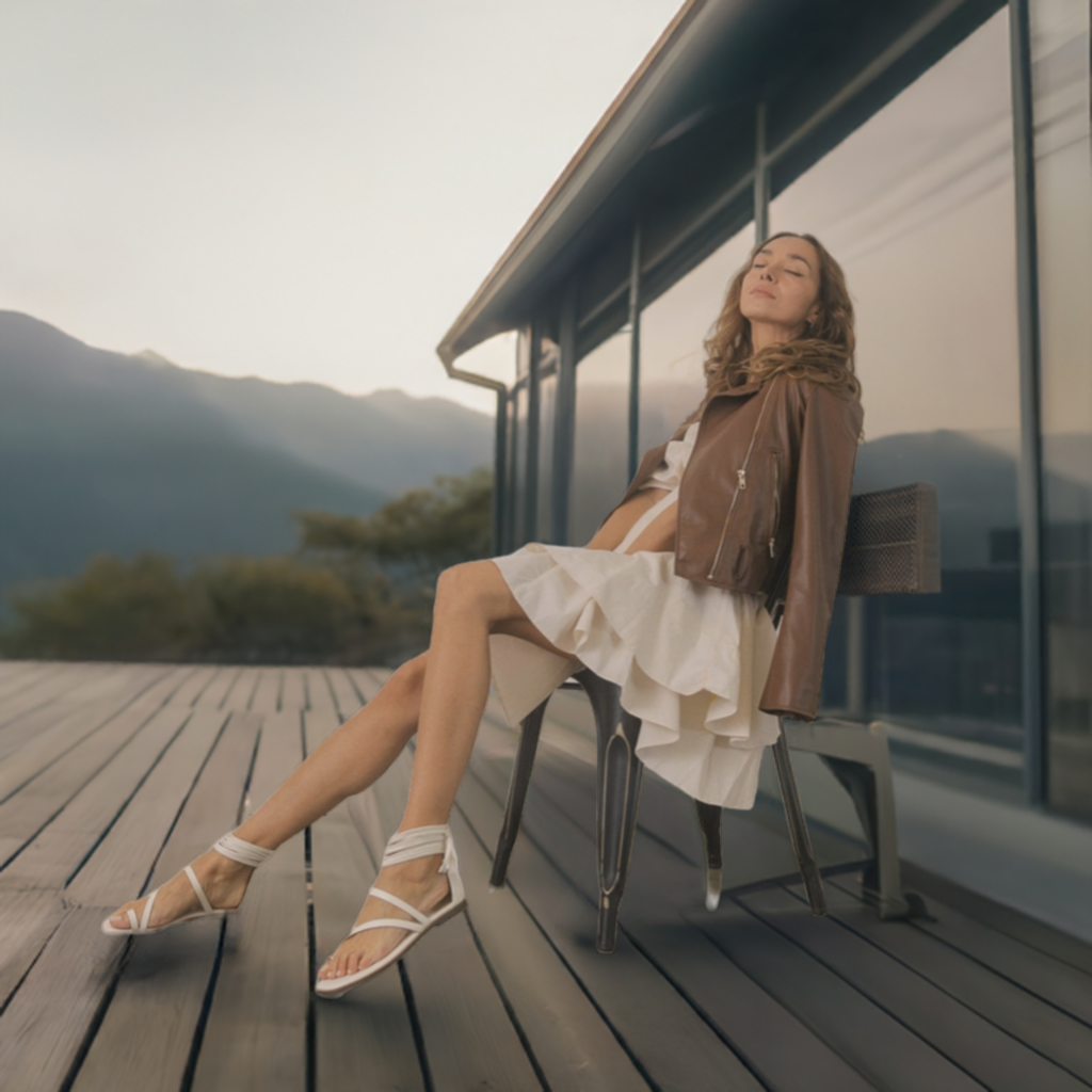 Oasis Society Abril White Strappy Ankle Wrap Sandals, styled photo