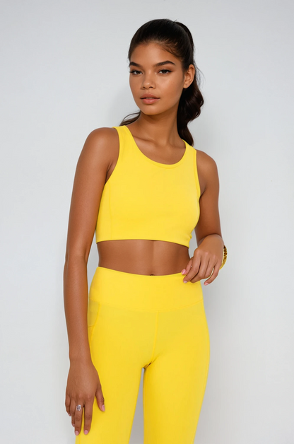 Power Flow Cropped Leggings with Pockets in Yellow, studio photo (2)