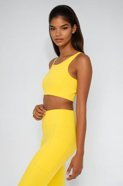 Breathe Easy Cut-Out Back Sports Bra in Yellow, product photo (3)