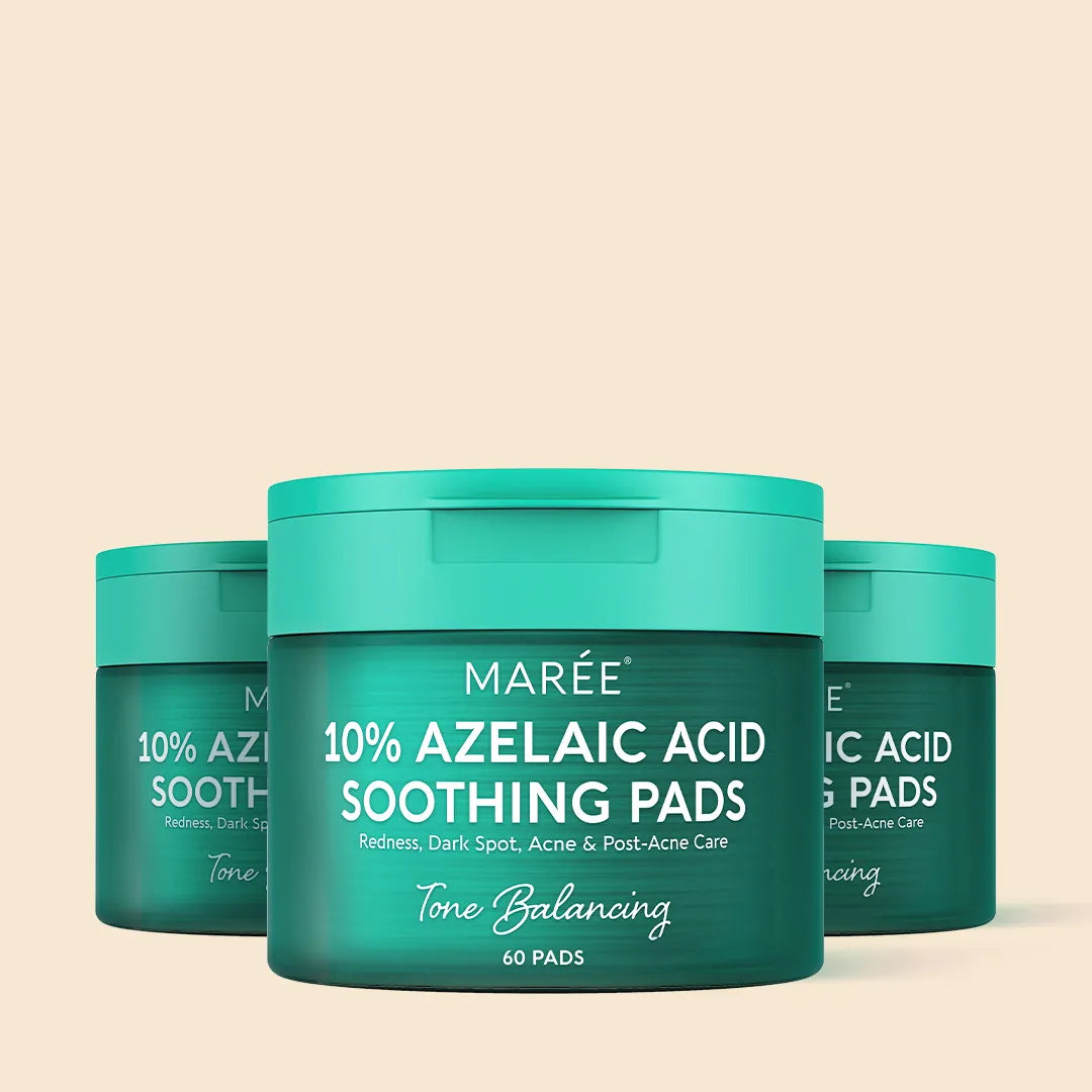 Jar of Maree 10% Azelaic Acid Soothing Pads on a beige background