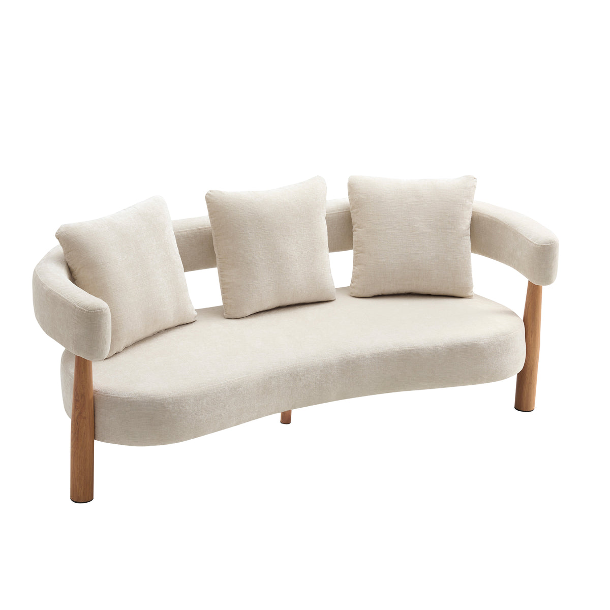 Luxe Curved 3-Seater Chenille Sofa in Beige, additional detail