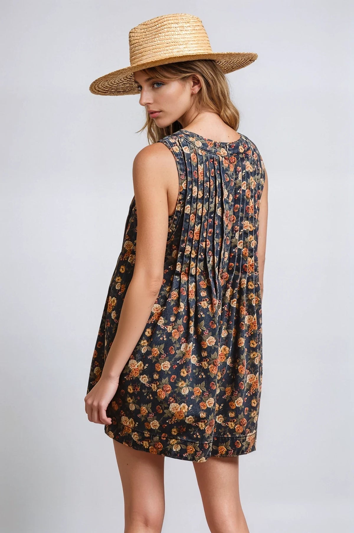 Fitkitty Culture Vintage Bloom denim romper, front tie detail