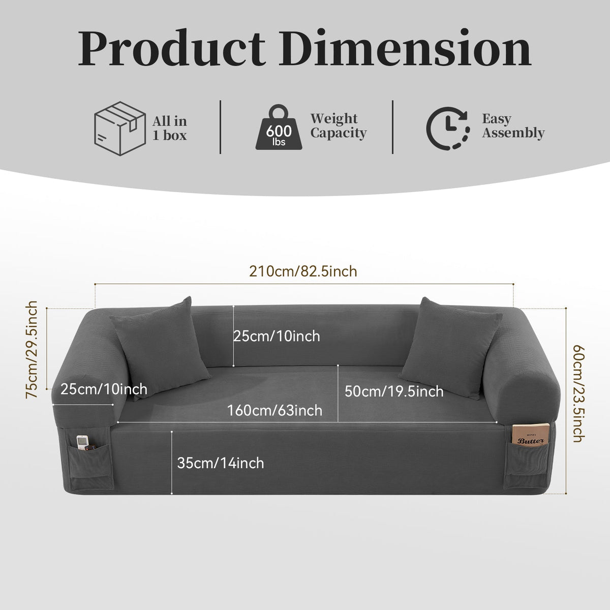 Spring Storage Sofa in Gray, product photo (2)