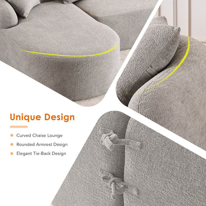 Combined sofa with 4 small accent pillows arranged on the seat