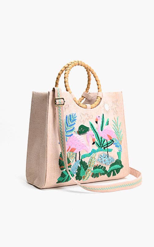 Tropical Pink Flamenco Embellished Tote, additional detail