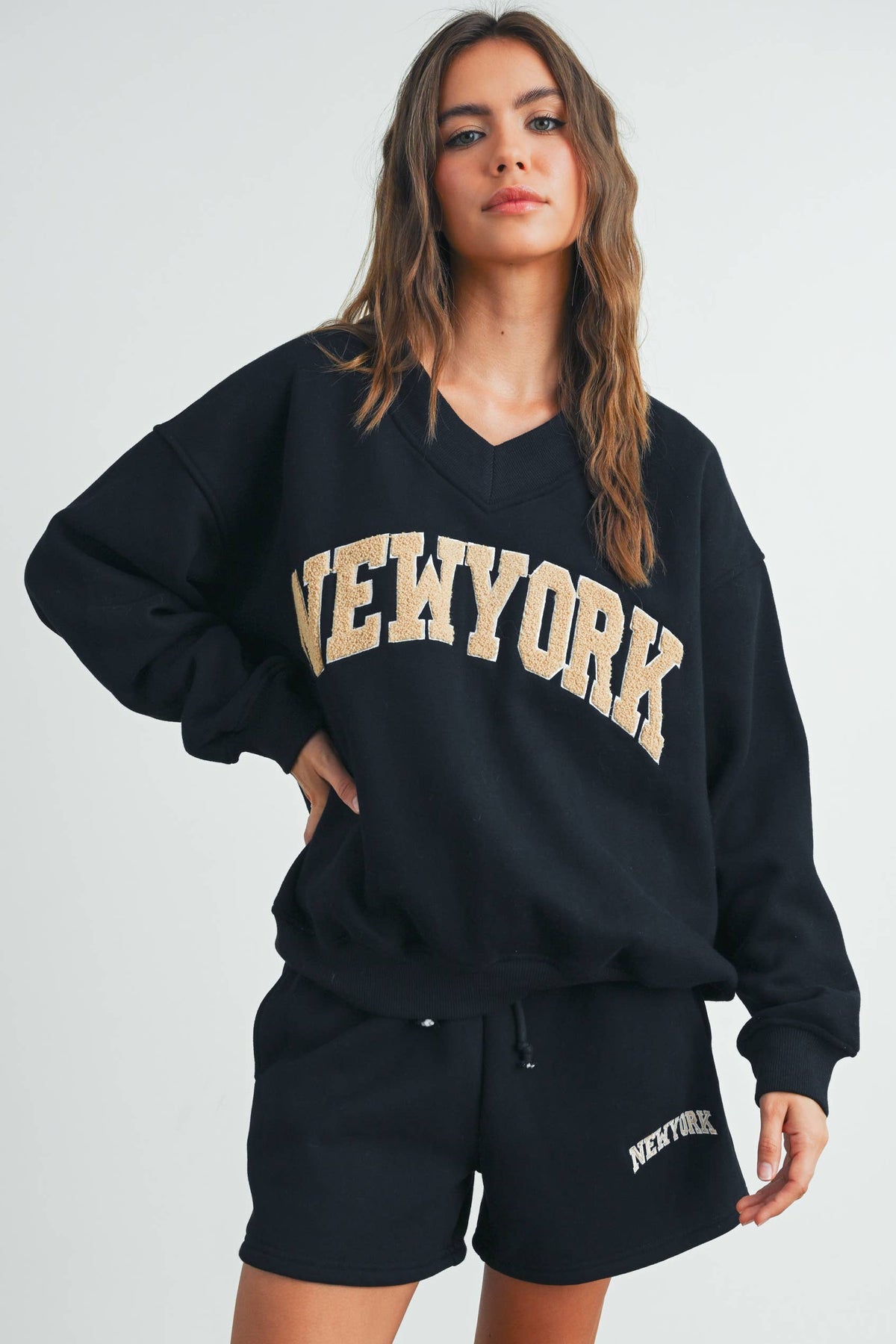 Fitkitty Culture New York V-neck sweatshirt in navy, product view 14