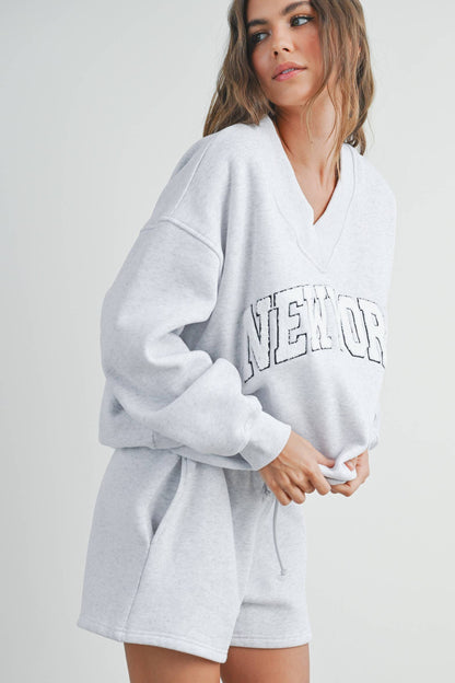 Fitkitty Culture New York V-neck sweatshirt in navy, product view 8