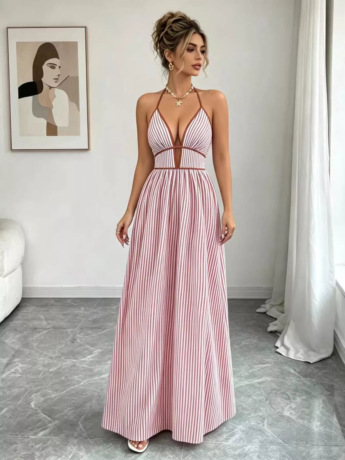 Striped Halter Neck Maxi Dress, additional detail (3)