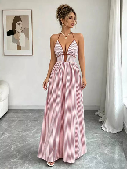 Striped Halter Neck Maxi Dress, additional detail (3)