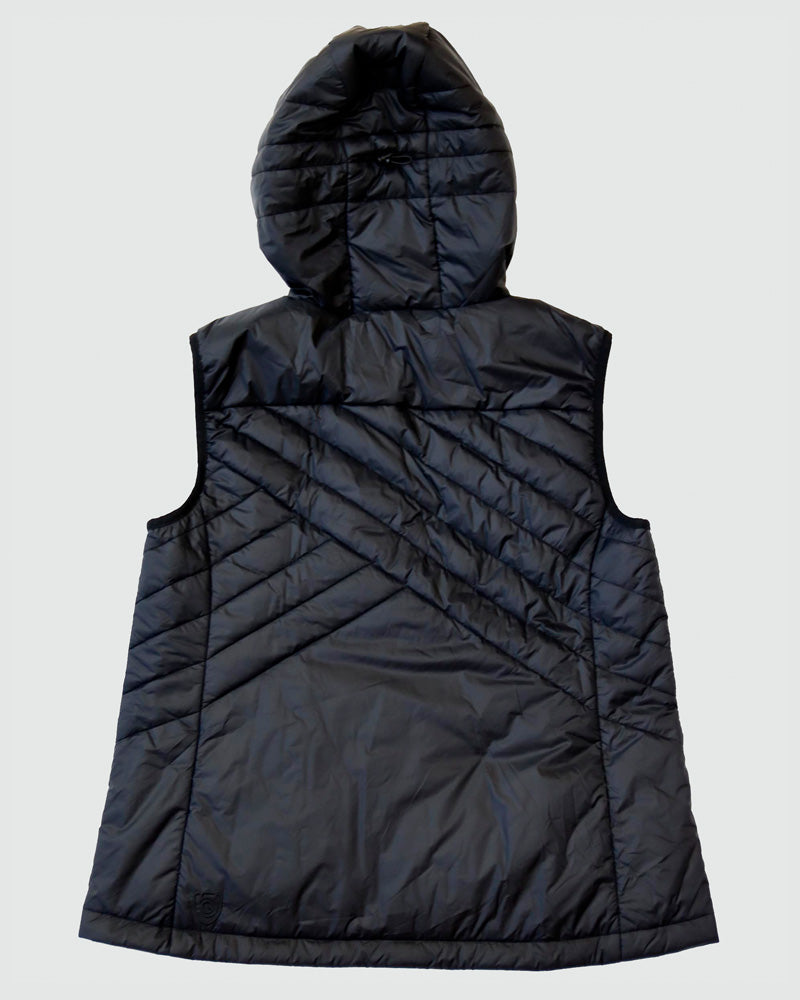 Powerstripe Eco-Friendly Down Hooded Vest, styled photo