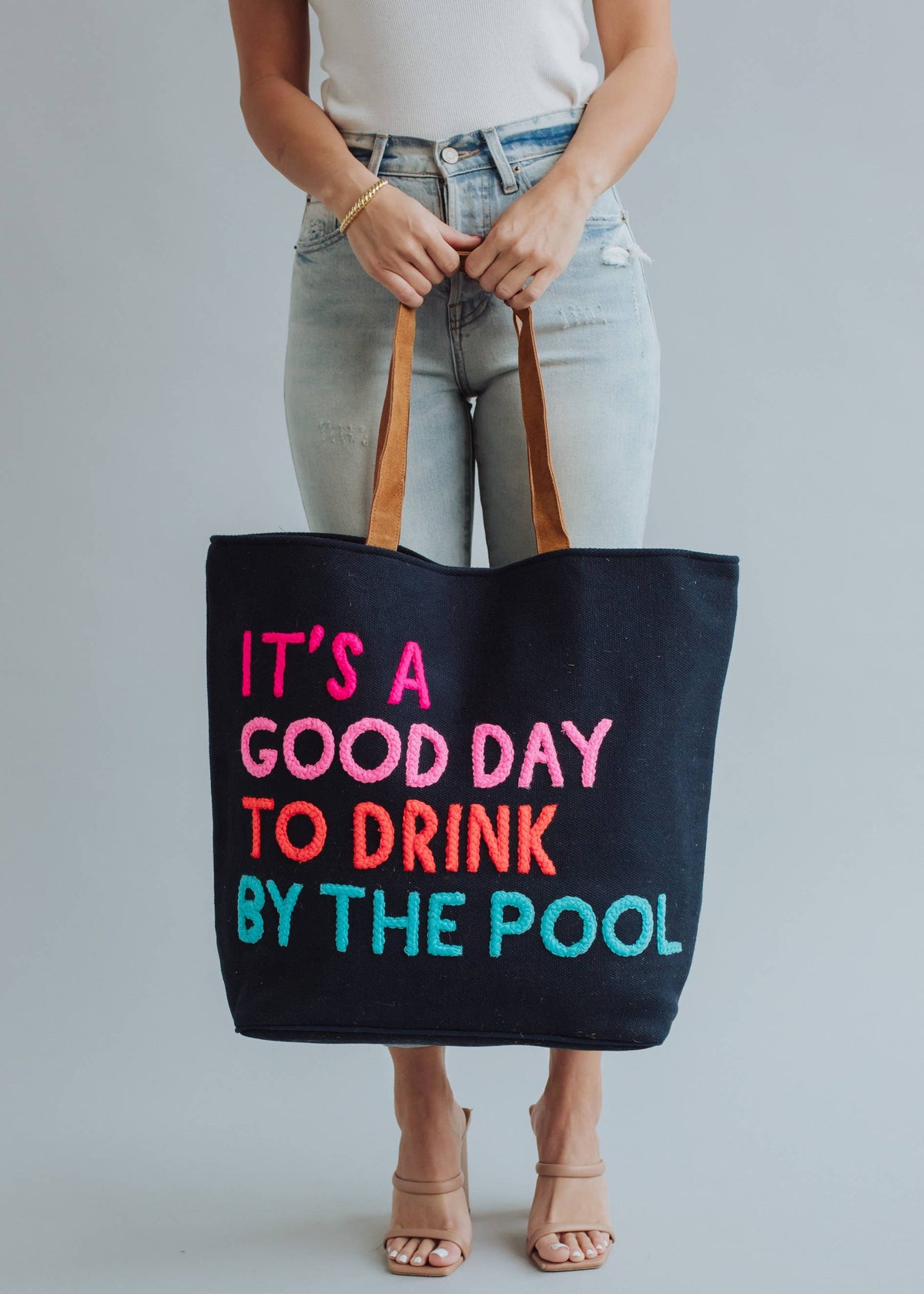 Poolside Bliss Woven Cotton Tote in Navy, additional detail