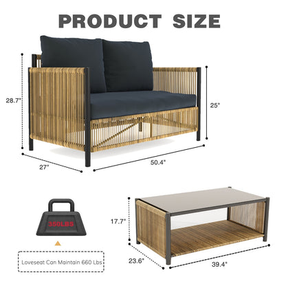 Outdoor PE Wicker 2-Seater Sofa Set with Table, additional detail (3)