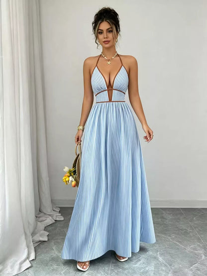 Striped Halter Neck Maxi Dress, additional detail