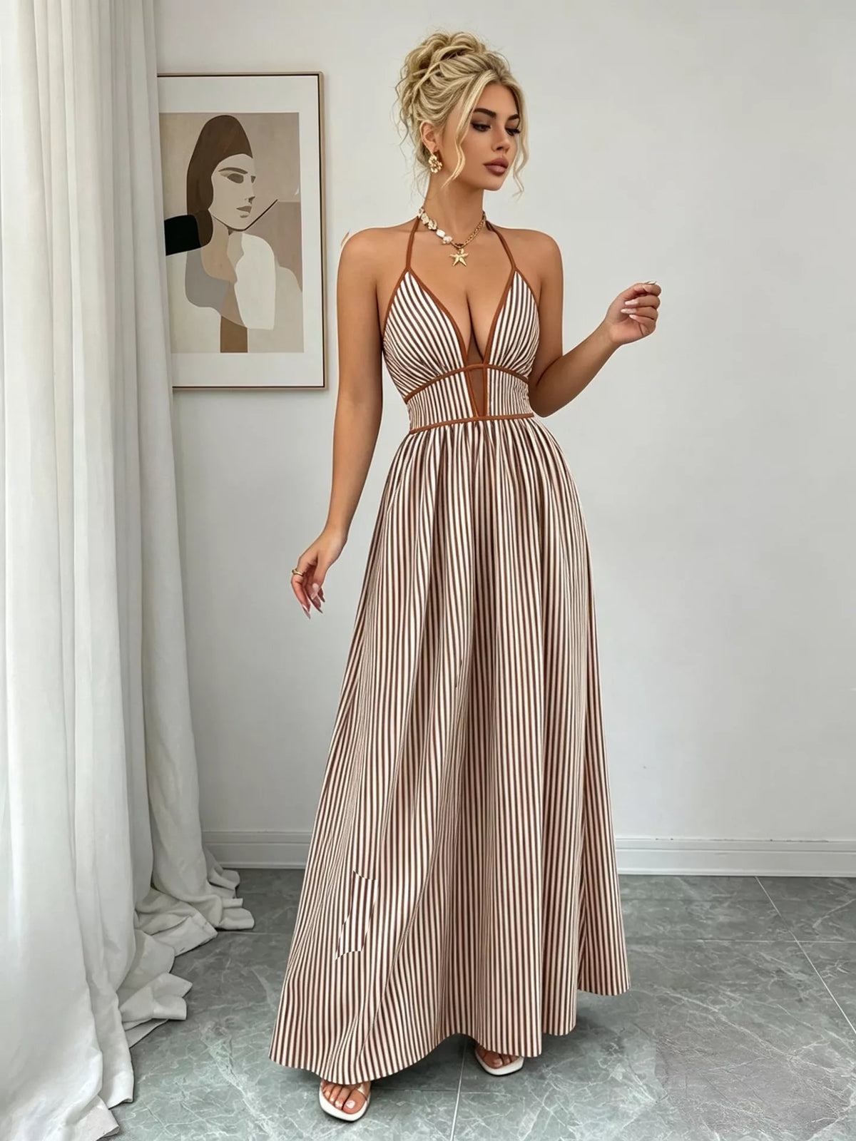 Striped Halter Neck Maxi Dress, additional detail (2)