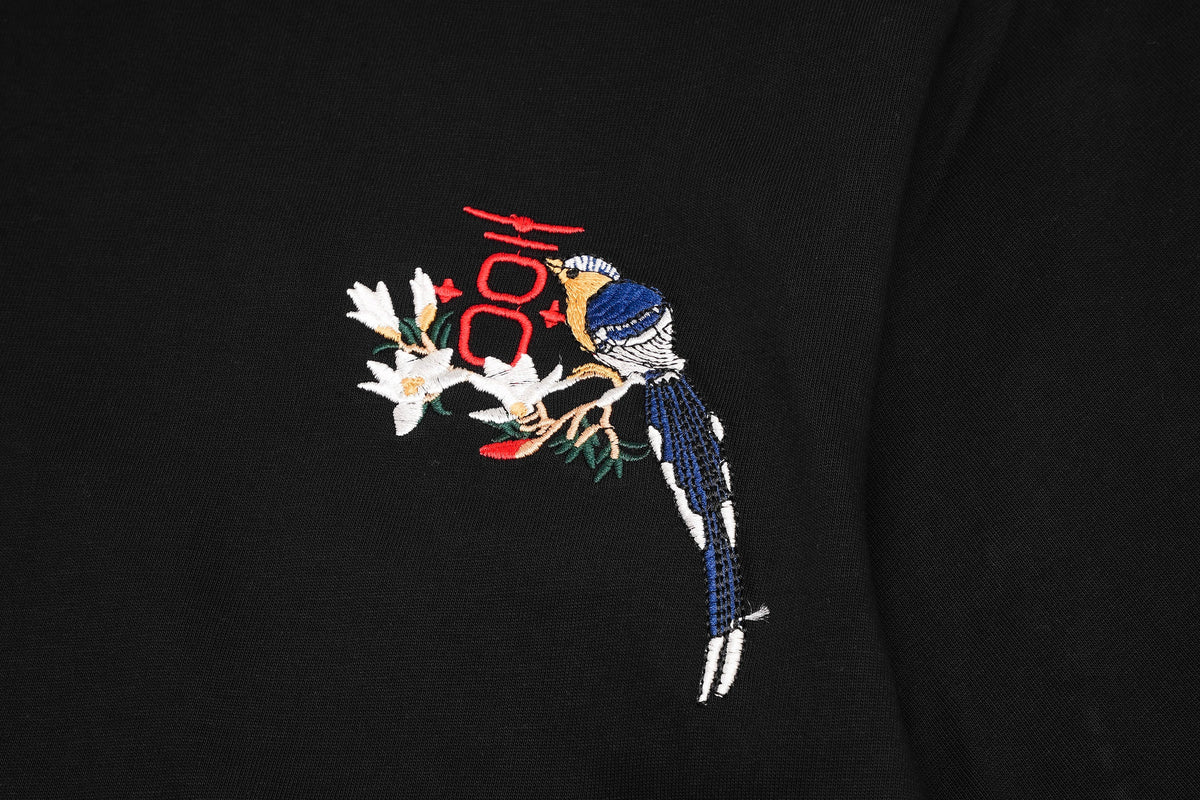 Flower and Birds Embroidered Tee, styled photo