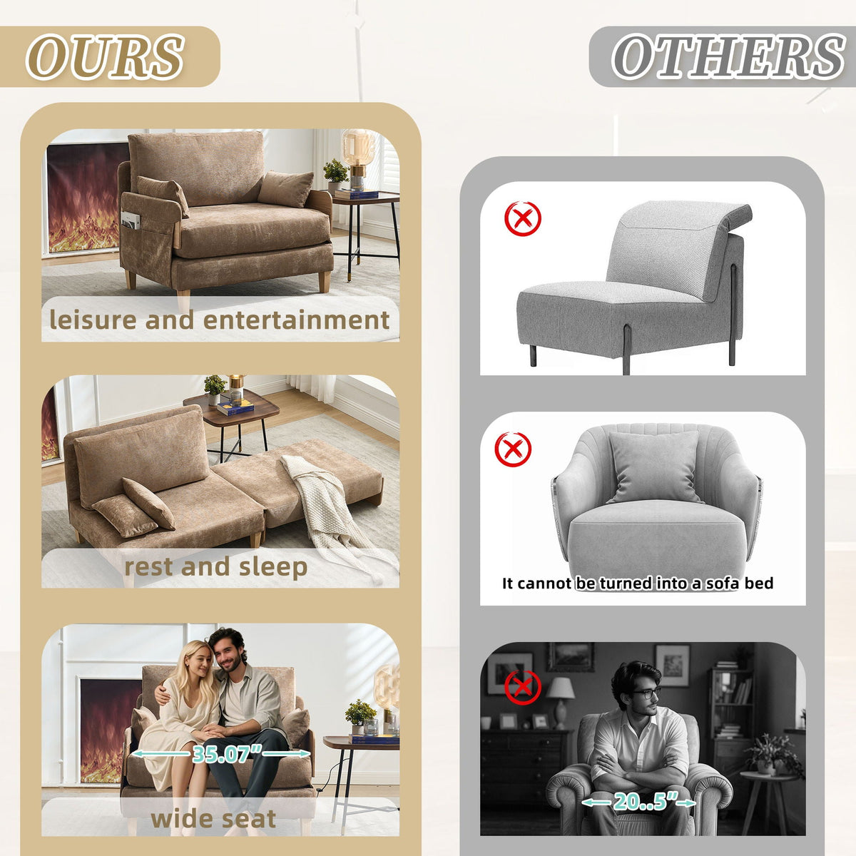 Foldable convertible sofa bed with pillows arranged on the seat (view 109)