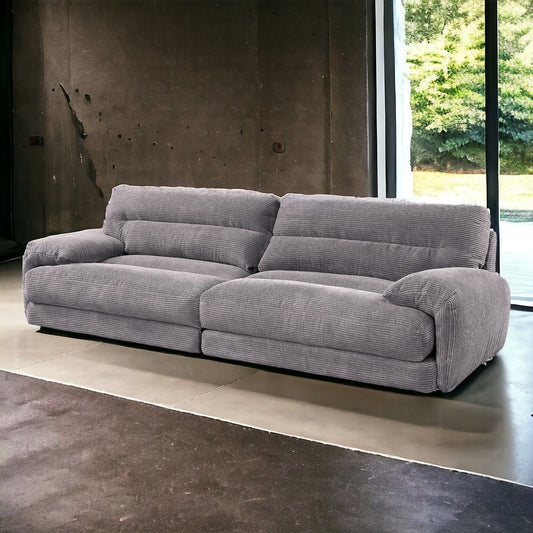 Cadenza gray corduroy three-seat sofa with plastic legs