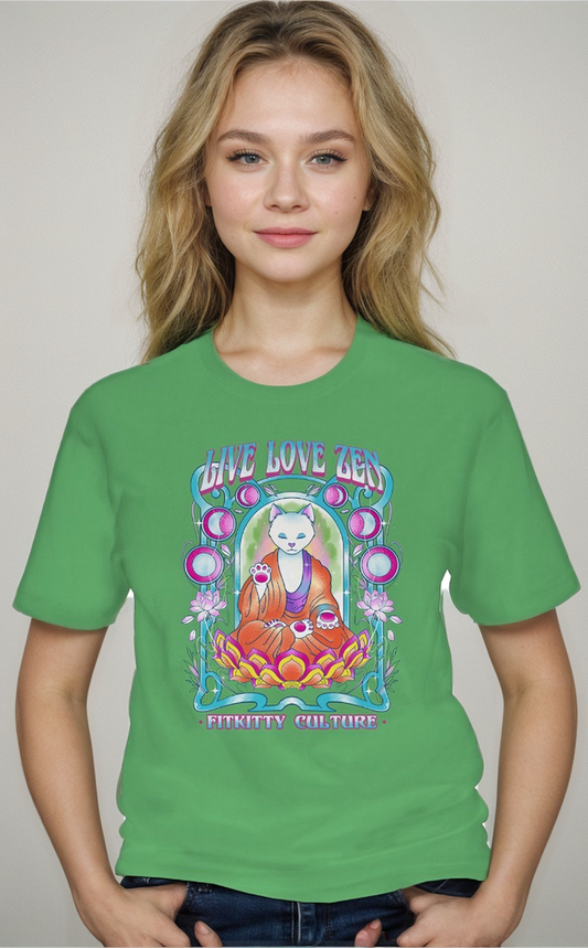 Fitkitty Culture Zenkitty t-shirt with the Zen kitty graphic