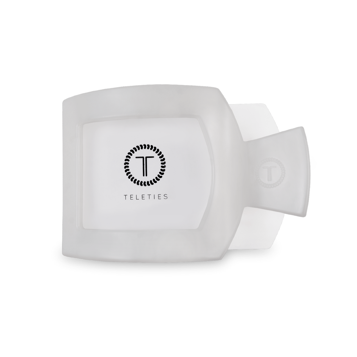 TELETIES Coconut White medium flat square hair clip shown open, showing the white interior