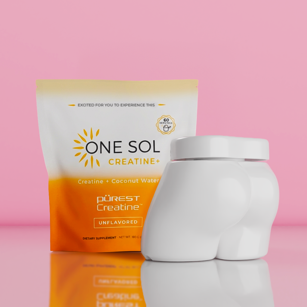 One Sol Creatine supplement packaging on a pink background