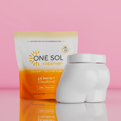 One Sol Creatine supplement packaging on a pink background