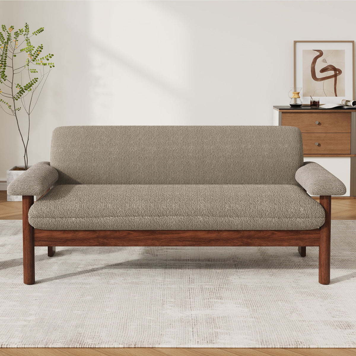 Berber Fleece Loveseat Sofa with Armrest Pillows, additional detail (3)