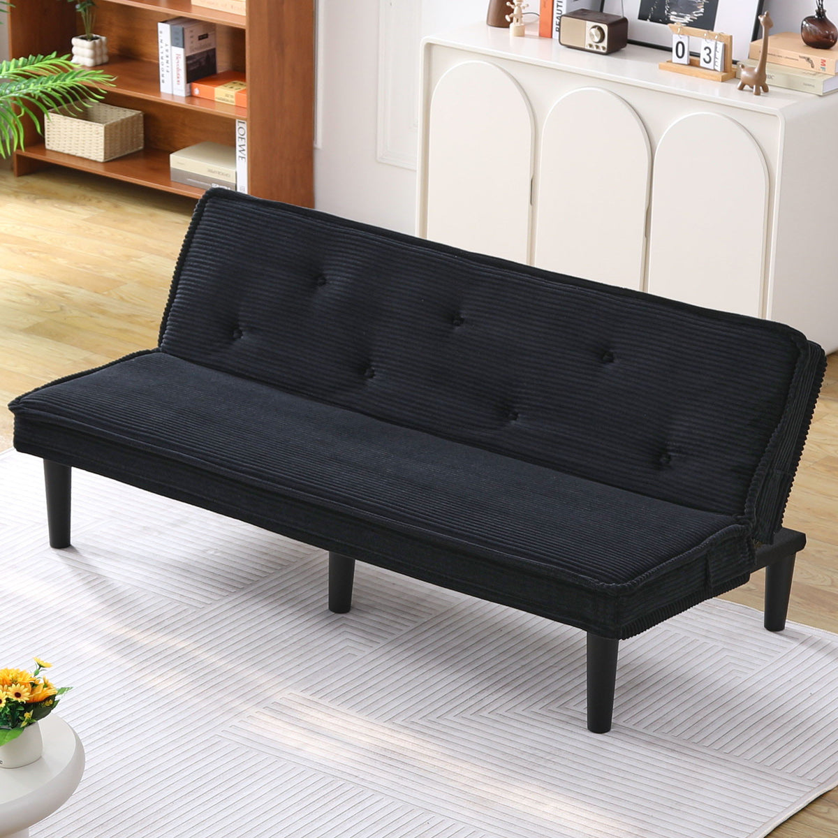 Convertible Corduroy Sofa Bed with Solid Wood Frame, additional detail (3)