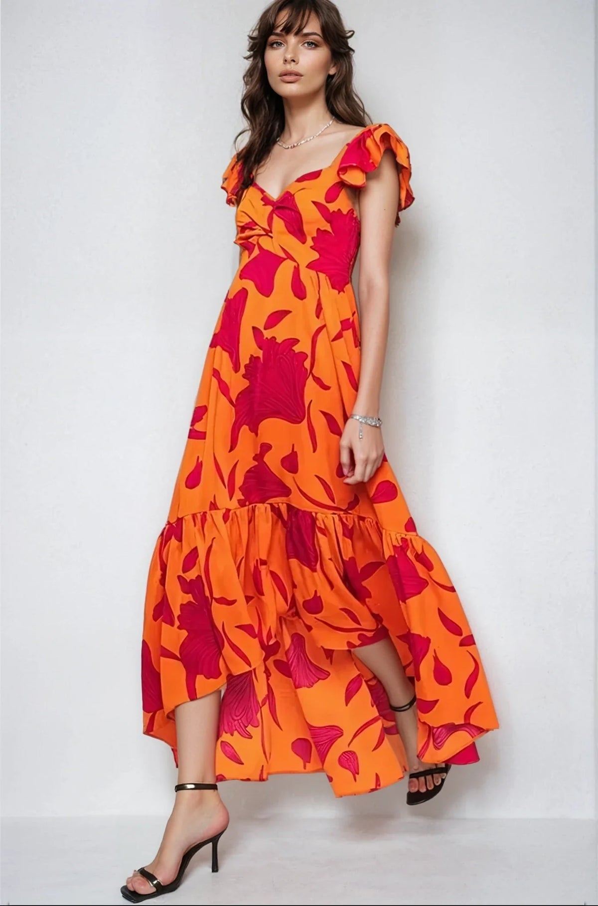 Fitkitty Culture Vibrant Fire floral high-low maxi dress, alternate view 5