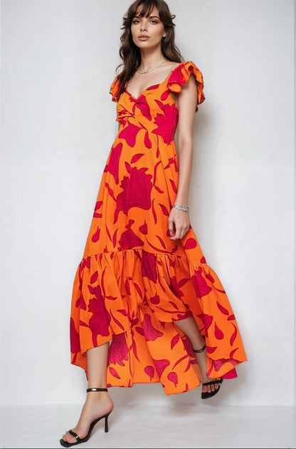 Fitkitty Culture Vibrant Fire floral high-low maxi dress, alternate view 5