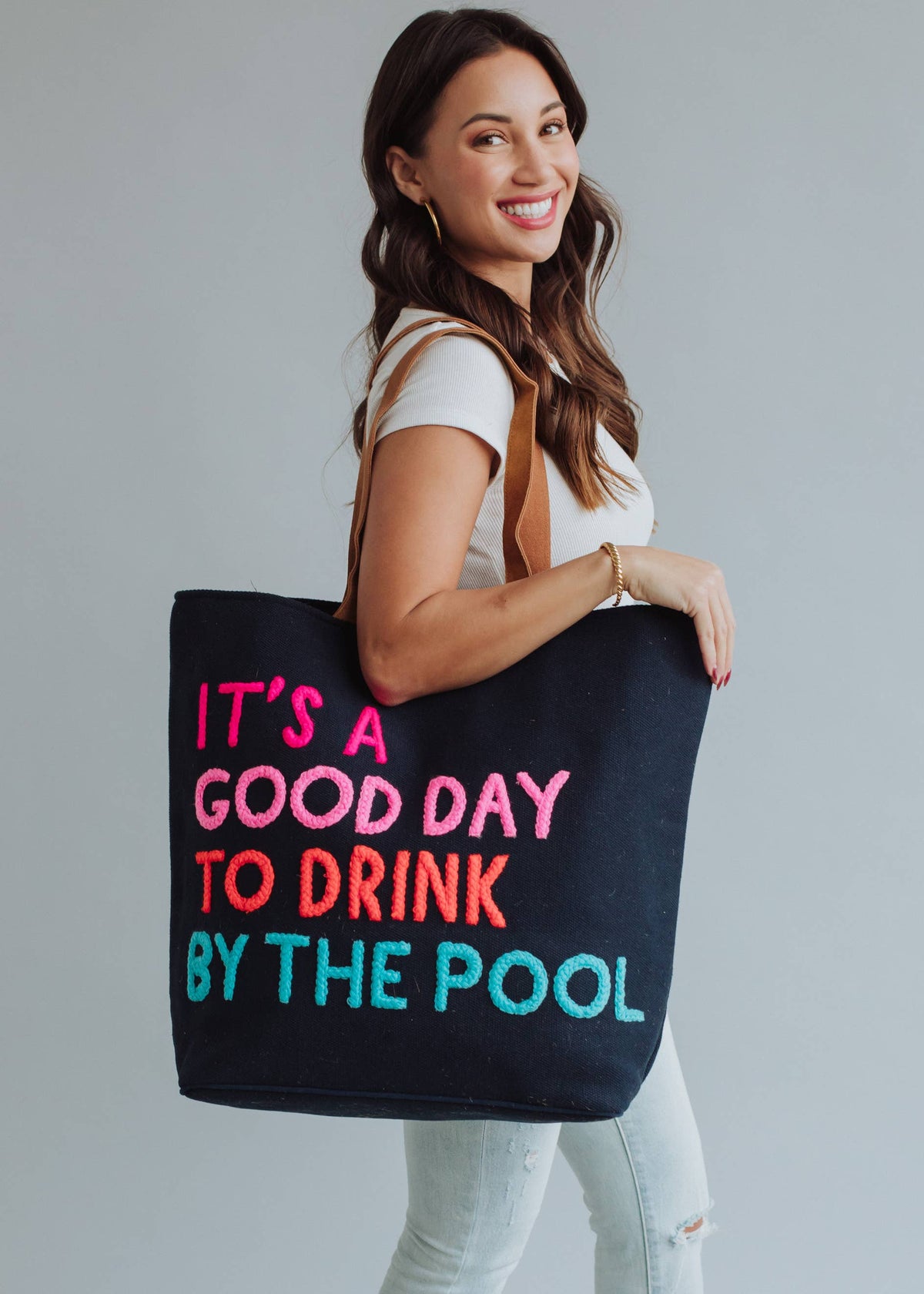 Poolside Bliss Woven Cotton Tote in Navy, alternate view