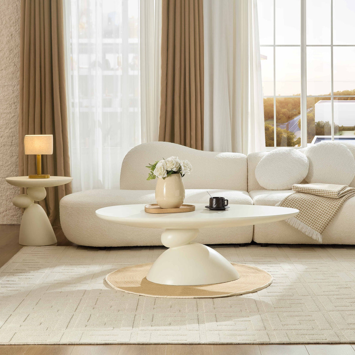 HouseOfZazla Lucky Stone Shaped Corner and Elliptical Coffee Tables