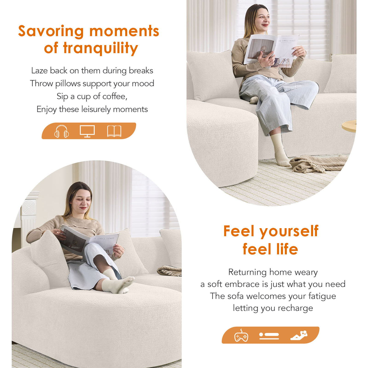 Combined L-shaped sectional sofa shown in a home interior
